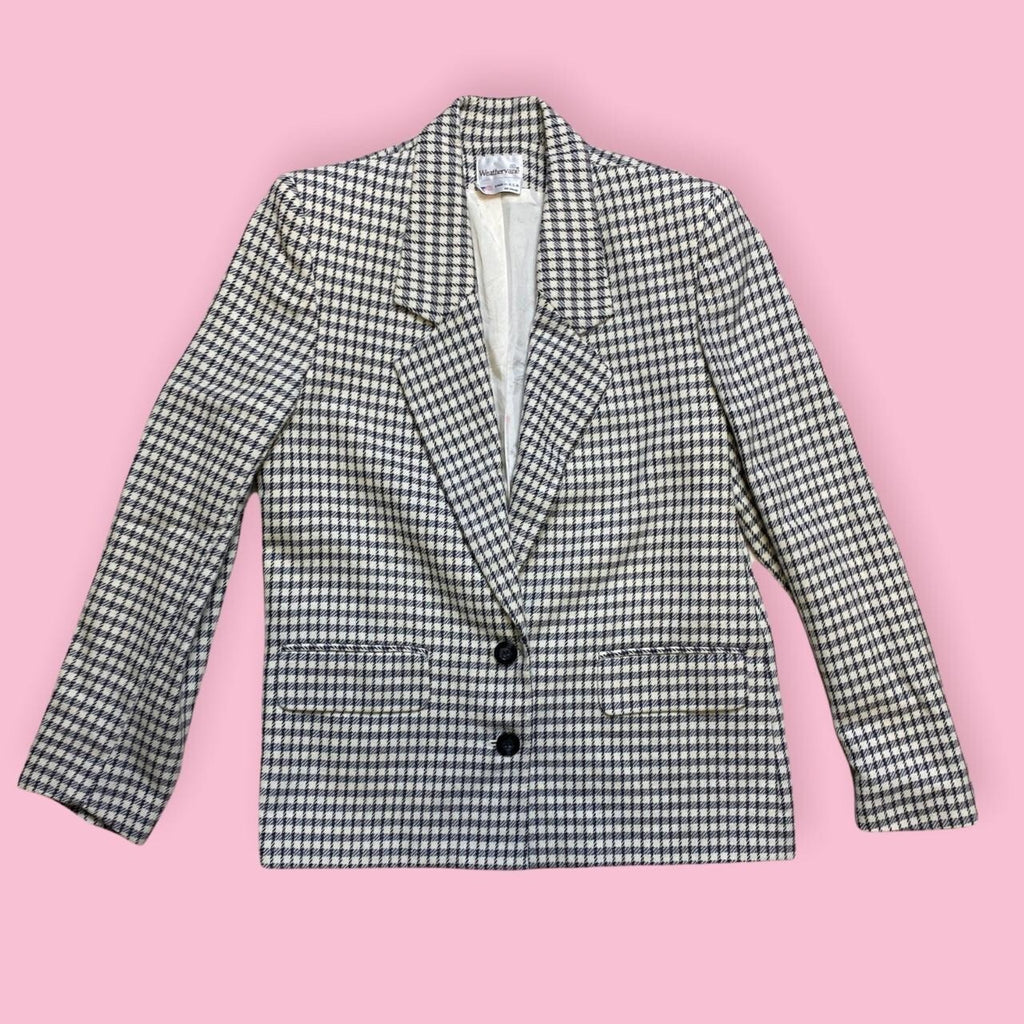 Vintage 80's Checked Blazer/Jacket Size S 8-10 Pure New Wool Checker Coat Smart