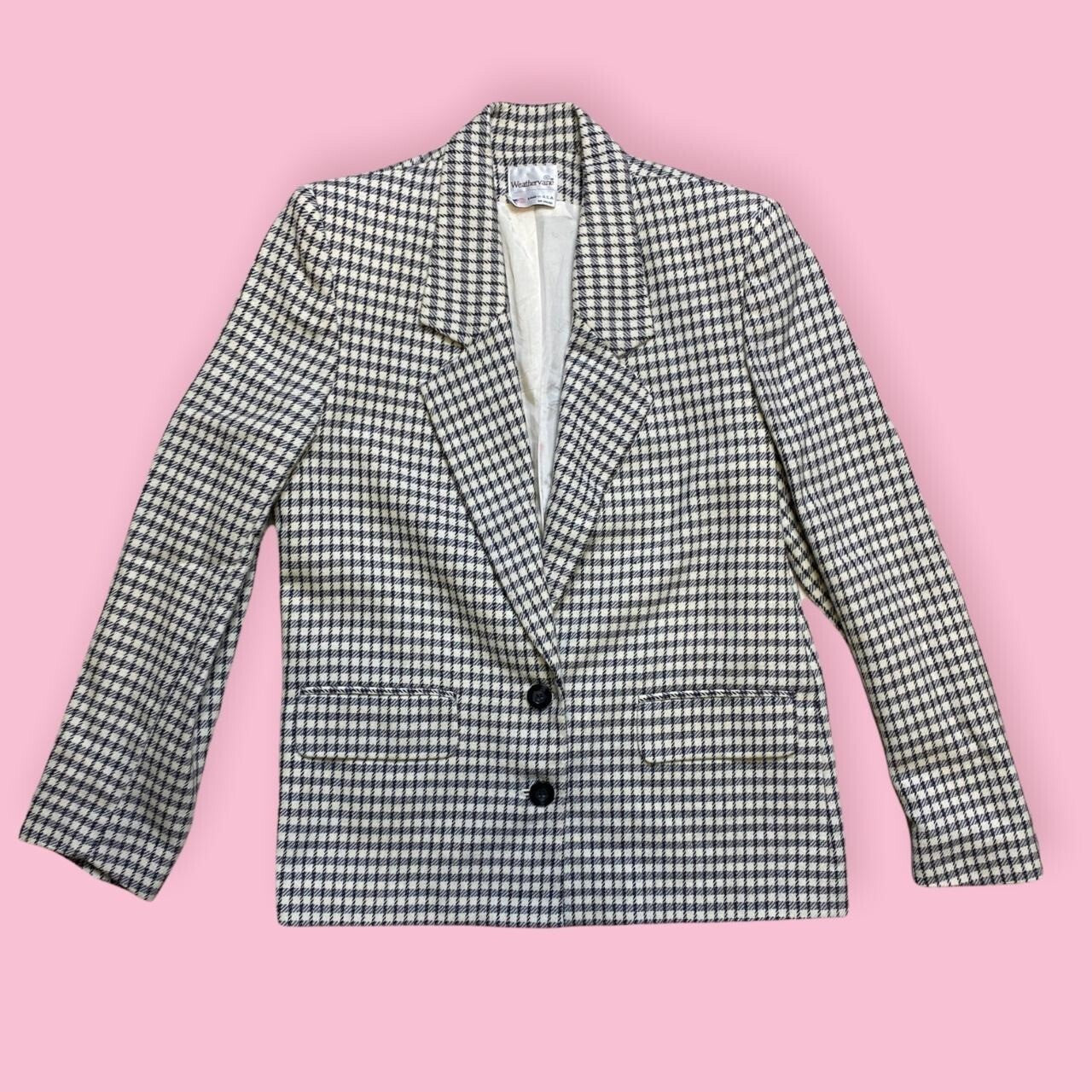 Vintage 80's Checked Blazer/Jacket Size S 8-10 Pure New Wool Checker Coat Smart