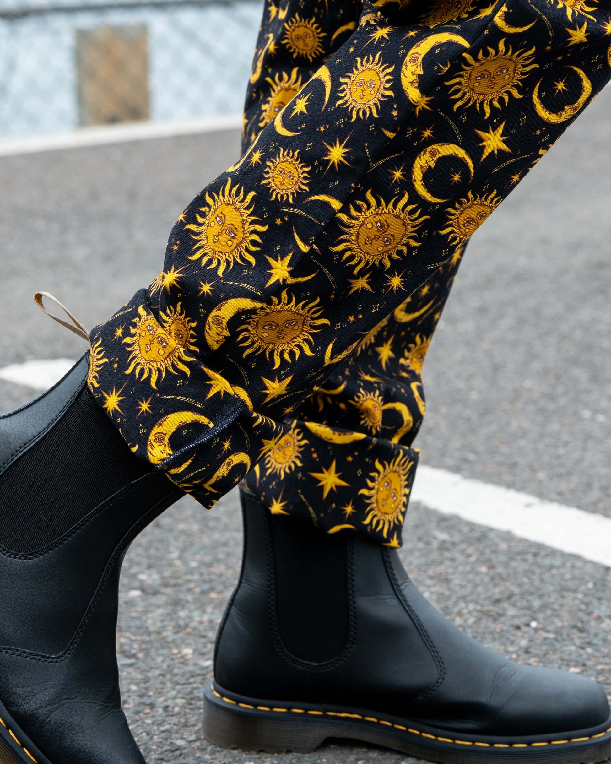 Celestial Sun and Moon Print Stretch Cotton Dungarees by Rebel Romance