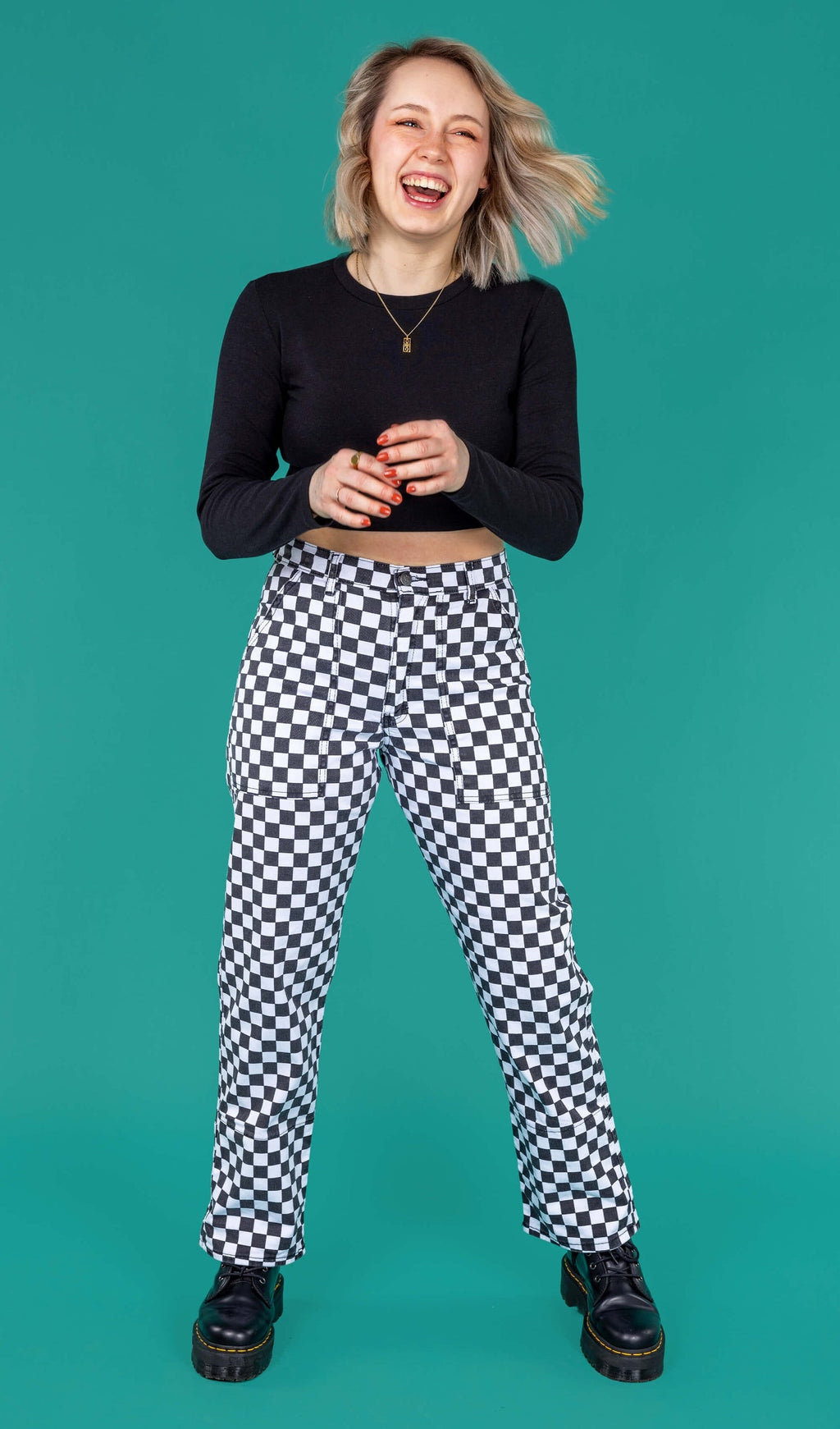 Checkerboard Black and White Straight Leg Jeans by Run and Fly