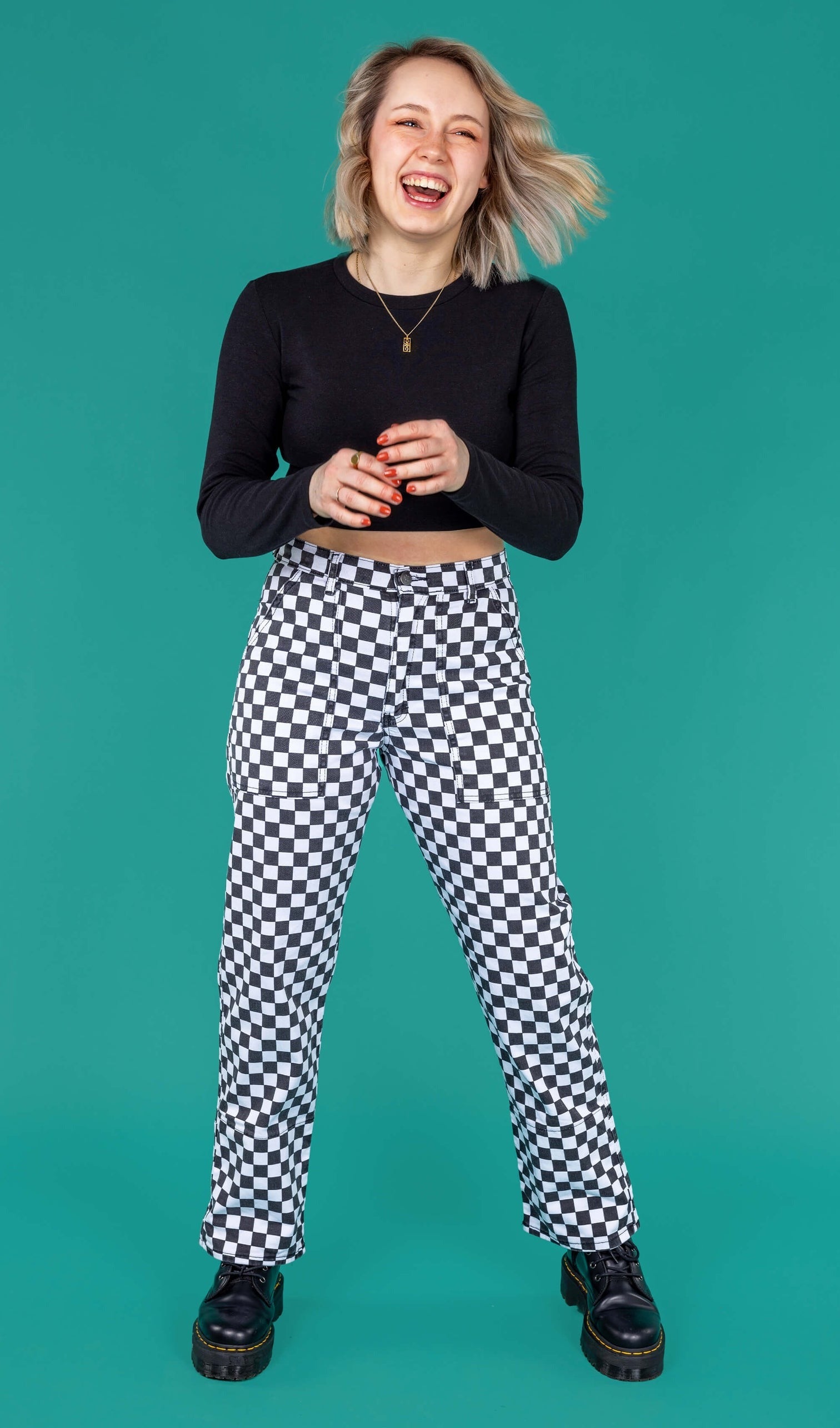 Checkerboard Black and White Straight Leg Jeans by Run and Fly