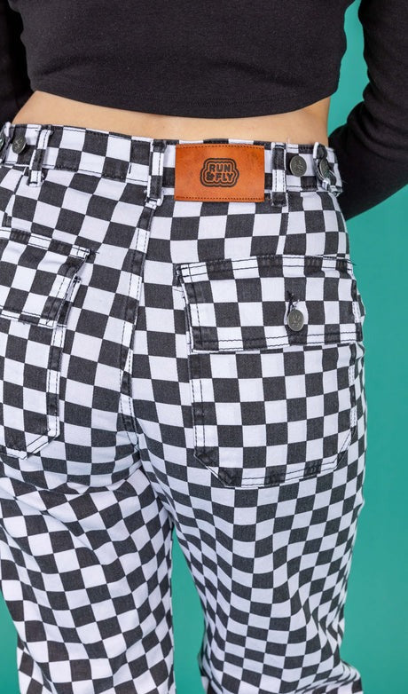 Checkerboard Black and White Straight Leg Jeans by Run and Fly