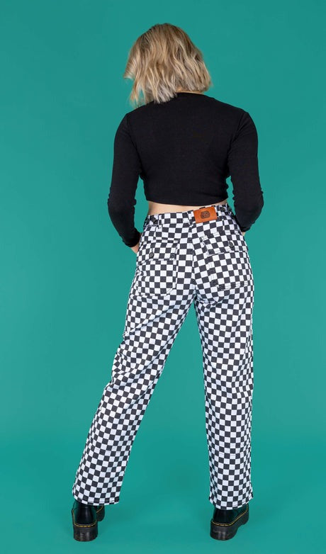 Checkerboard Black and White Straight Leg Jeans by Run and Fly