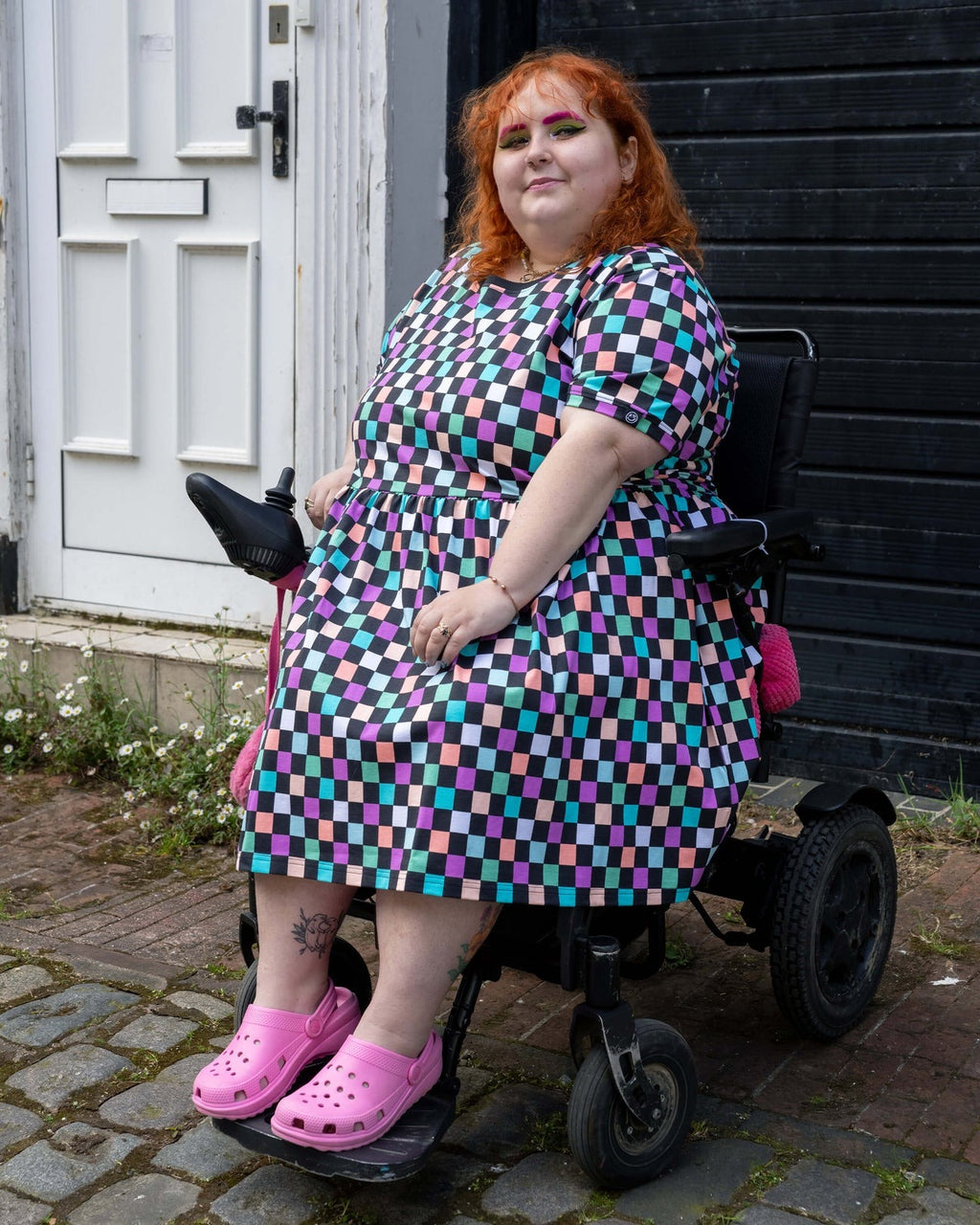 Checkerboard Print Smock Dress with Pockets by Rebel Romance
