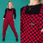 Checkerboard Print Stretch Twill Cotton Dungarees