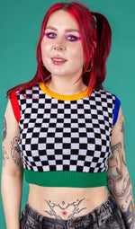 Black and White Checkerboard Cropped Tank Top Vest by Run and Fly