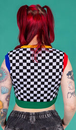 Black and White Checkerboard Cropped Tank Top Vest by Run and Fly
