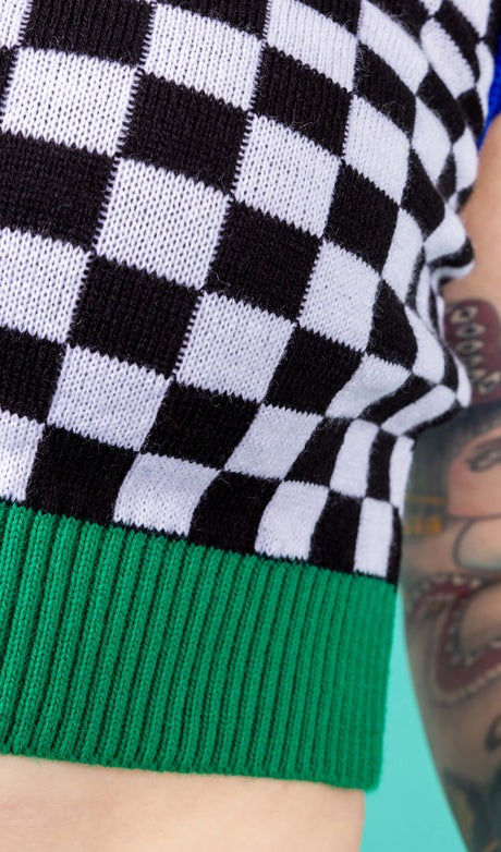 Black and White Checkerboard Cropped Tank Top Vest by Run and Fly