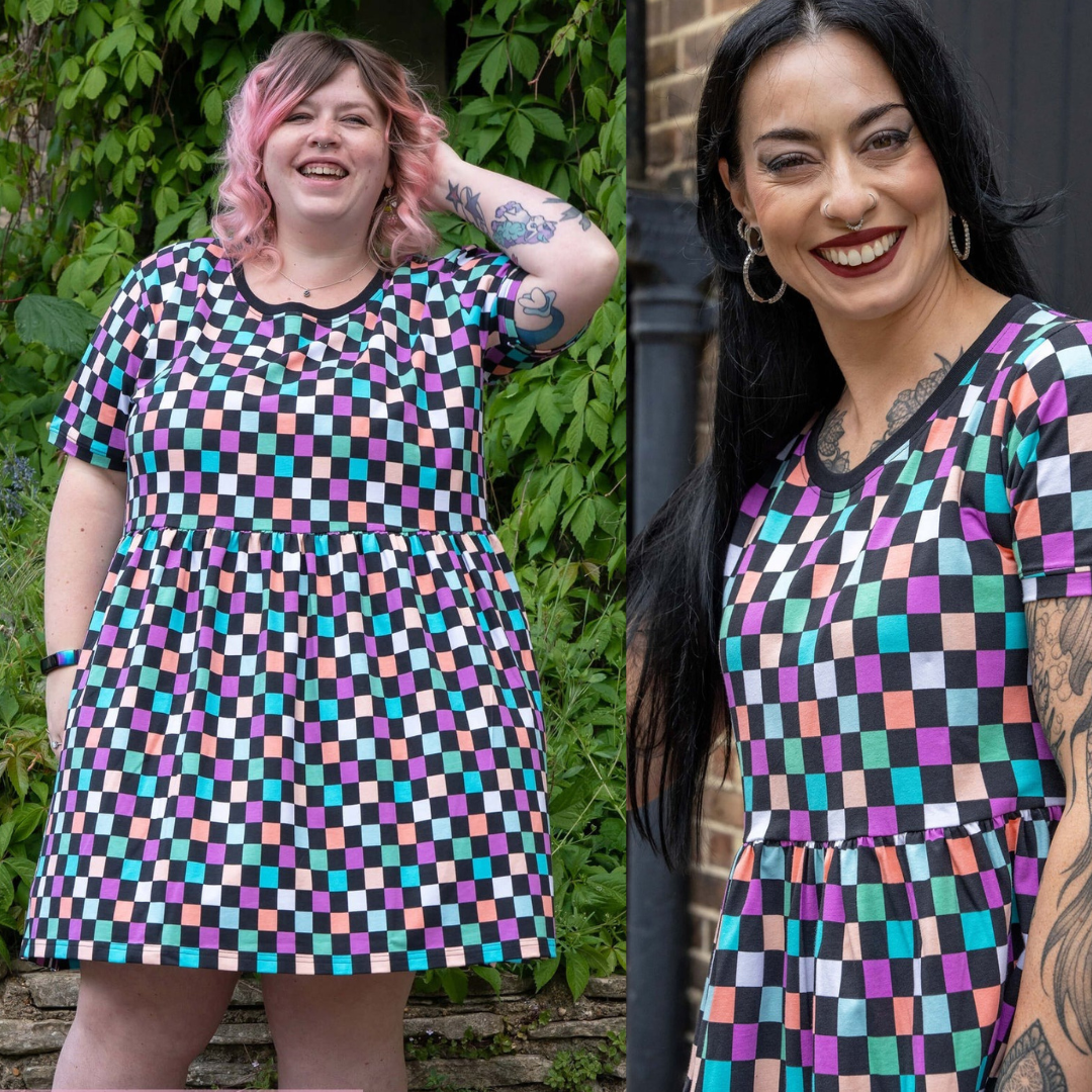 Checkerboard Print Smock Dress with Pockets by Rebel Romance