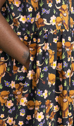 Highland Cow Print Smock Dress with Pockets by Run and Fly