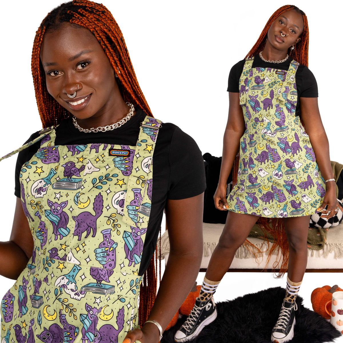 Run and Fly Mint Cool Spooks Print Pinafore Dress