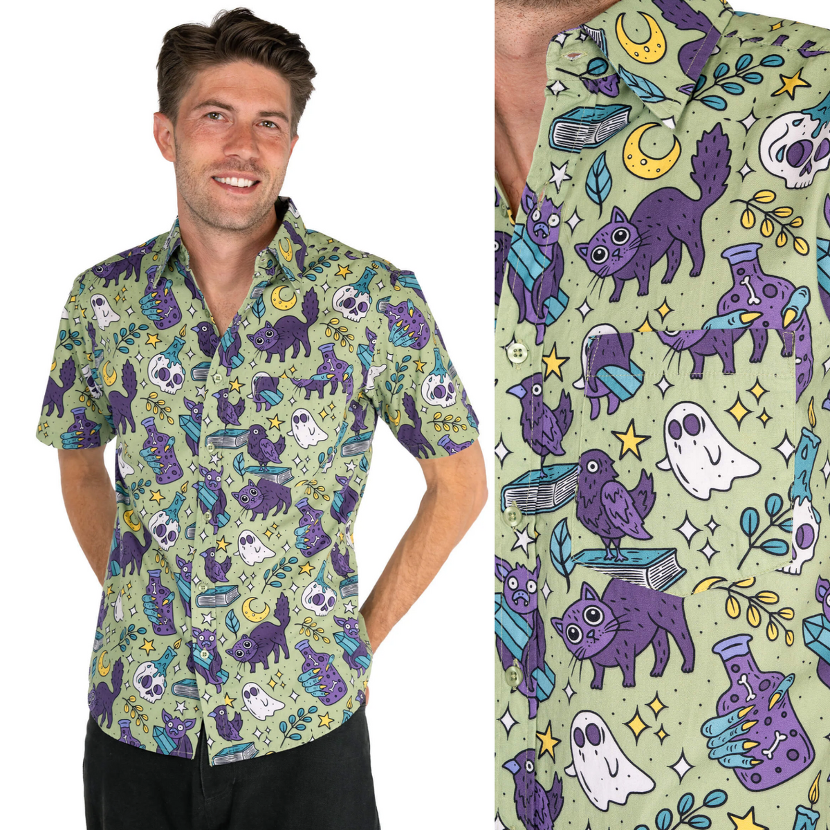 Mint Cool Spooks Print Shirt by Run and Fly