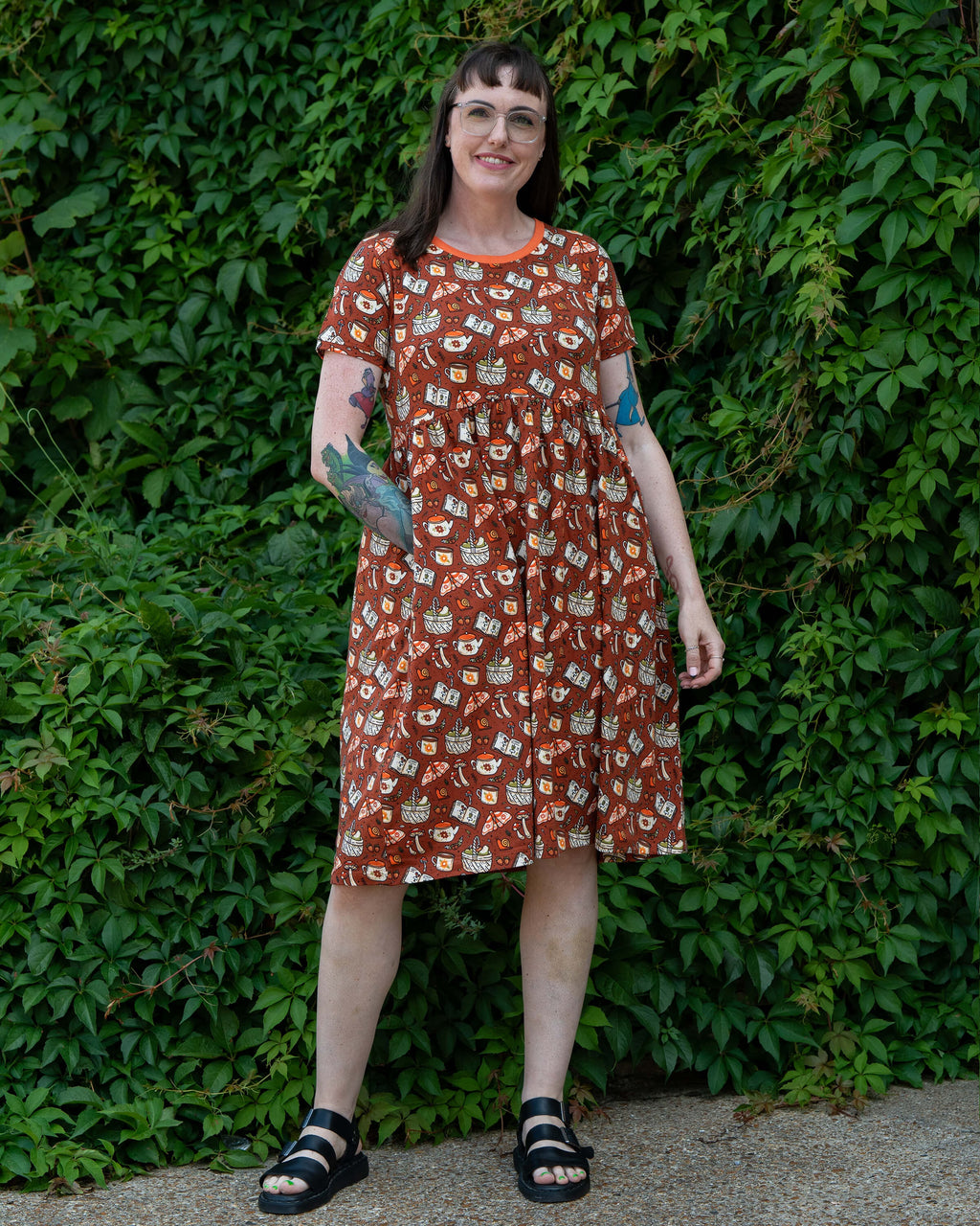 Mushroom Tea Party Print Smock Dress with Pockets by Rebel Romance