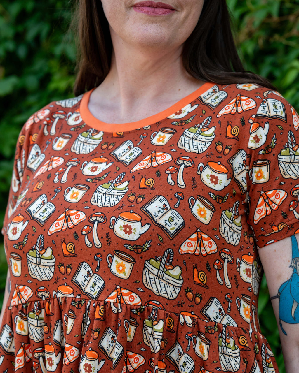 Mushroom Tea Party Print Smock Dress with Pockets by Rebel Romance