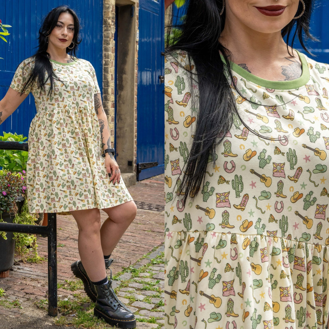 Cowboy Print Smock Dress with Pockets by Rebel Romance