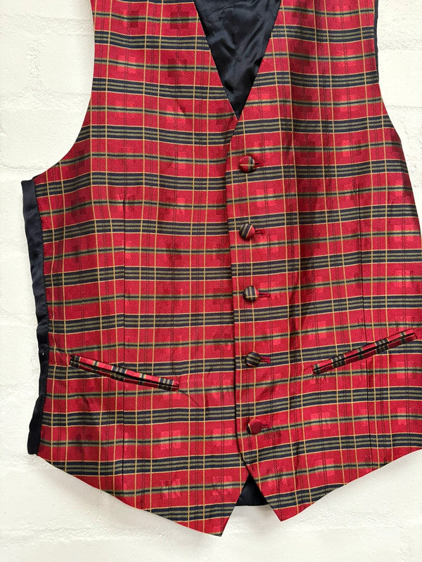 Vintage Stewart Tartan Silk Waistcoat 12 Classic Retro Red