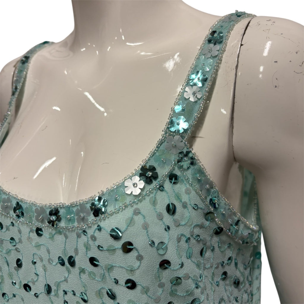 Vintage 90's y2k Dress 12 14 Light Turquoise Blue Sequin Party Prom Beaded Glam