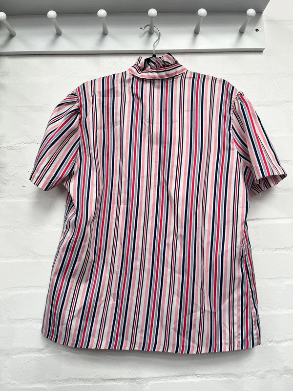 Vintage Pussy Bow Blouse 12 14 Stripe Red White Blue 70’s 80’s