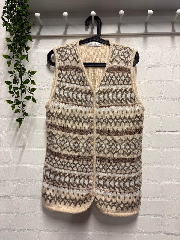 Knitted Vest Waistcoat Cottagecore 16 18 20 L/XL Beige Brown Fairisle
