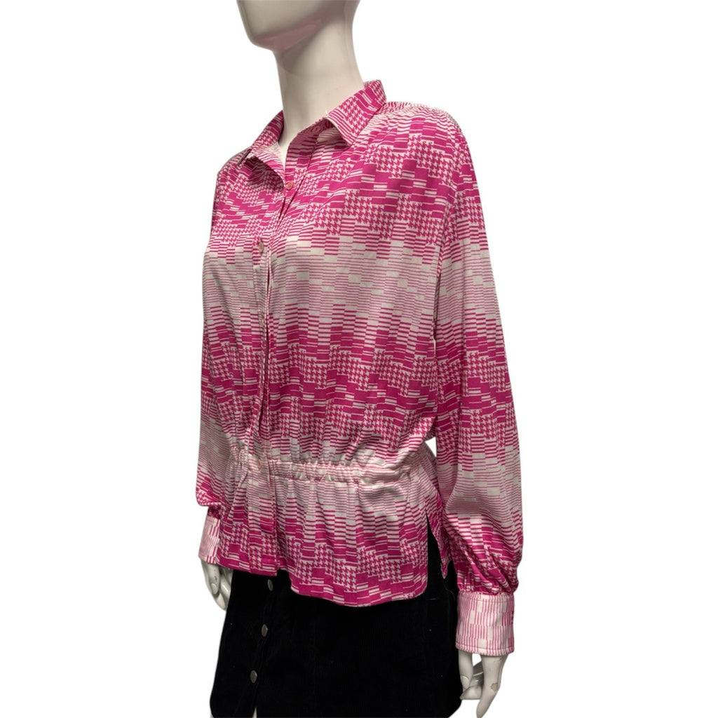 Vintage 60's 70's Blouse 14 16 Pink White Stripe Retro True Mod