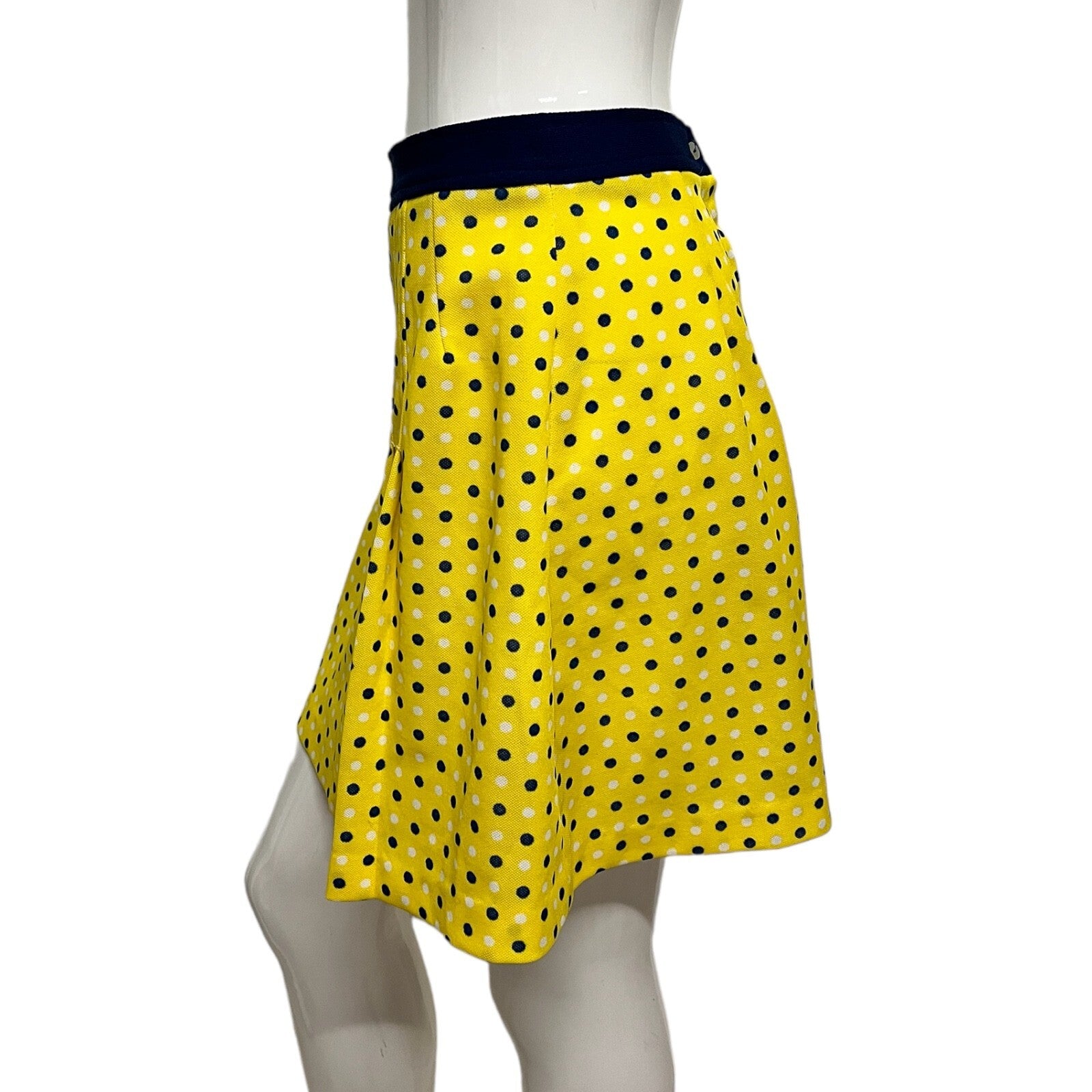 Vintage 60's Mini Skirt Yellow Polka Dot Pleated 10 Mod True Groovy Bright Psych
