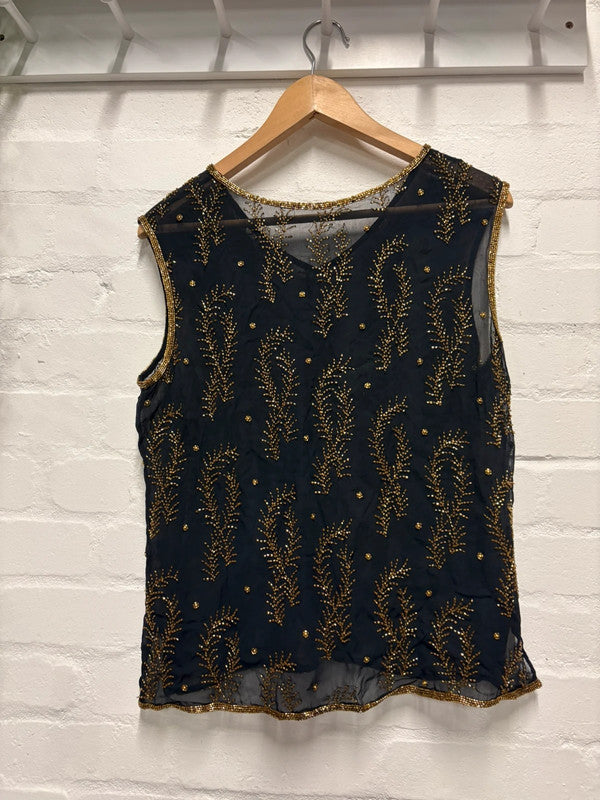 Vintage 90’s sheer black sequin beaded top 10 Party Glam Y2K