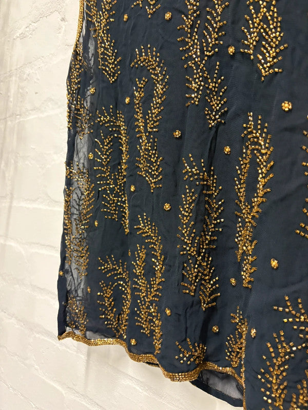 Vintage 90’s sheer black sequin beaded top 10 Party Glam Y2K