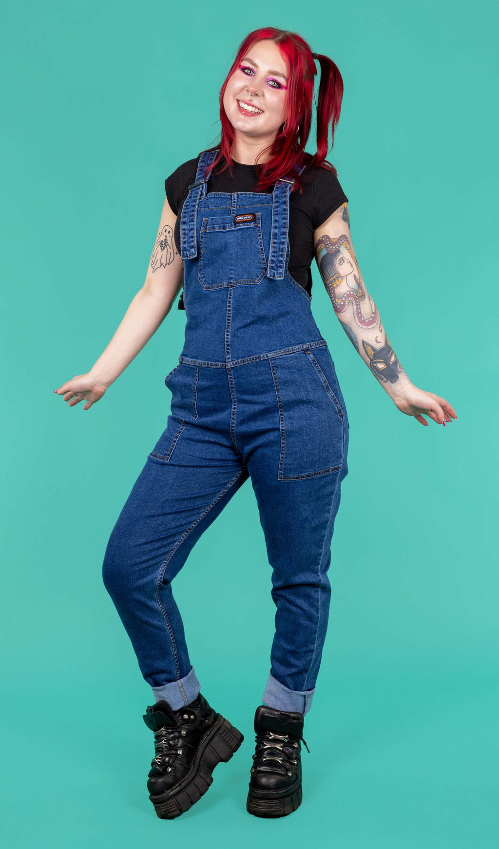 Blue Stretch Denim Dungarees by Run and Fly