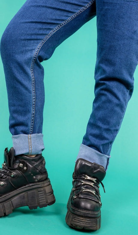 Blue Stretch Denim Dungarees by Run and Fly