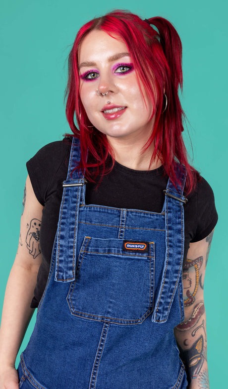 Blue Stretch Denim Dungarees by Run and Fly