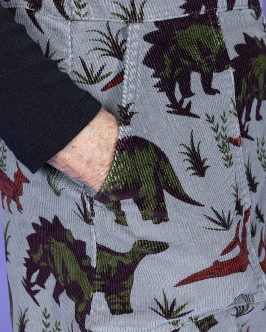 Jurassic Adventure Dinosaur Cord Dungaree Pinafore Dress by Run and Fly