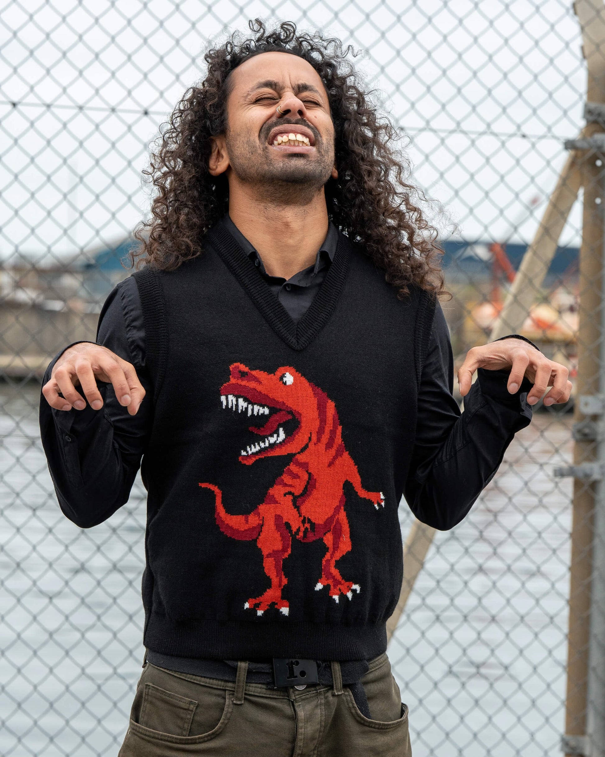 T Rex Dinosaur V Neck Tank Top Sweater Vest by Run and Fly