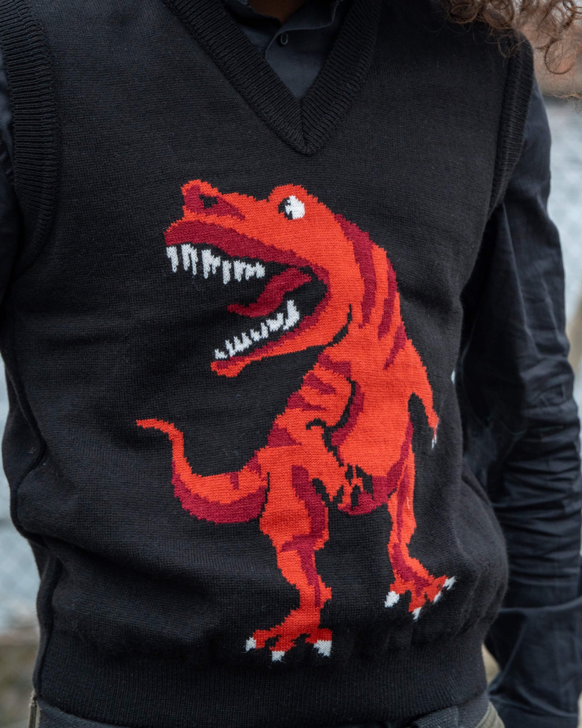 T Rex Dinosaur V Neck Tank Top Sweater Vest by Run and Fly