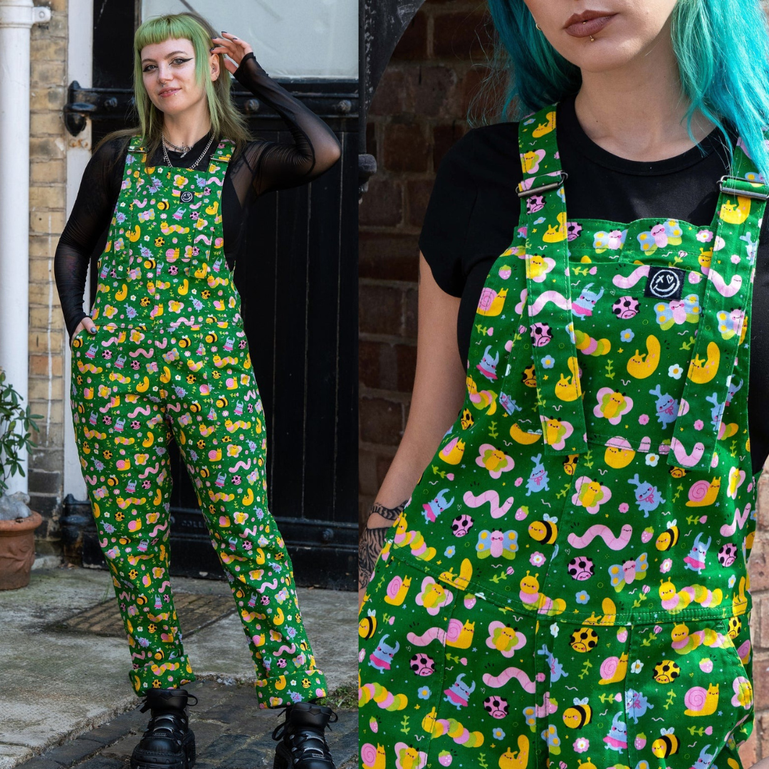 Bugs Print Stretch Cotton Dungarees by Rebel Romance