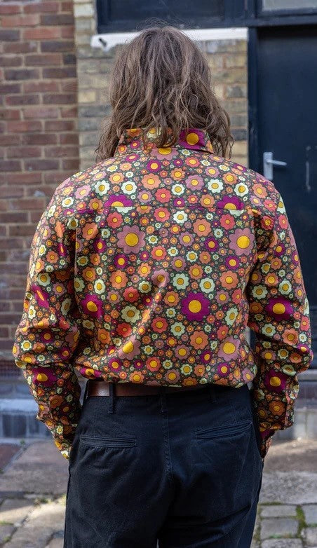 Groovy Retro Ditsy Floral Print Shirt by Run and Fly Long Sleeve