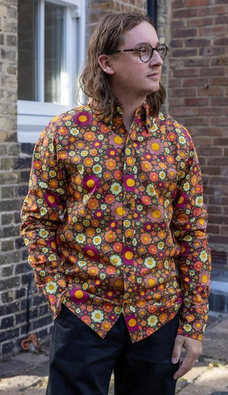 Groovy Retro Ditsy Floral Print Shirt by Run and Fly Long Sleeve