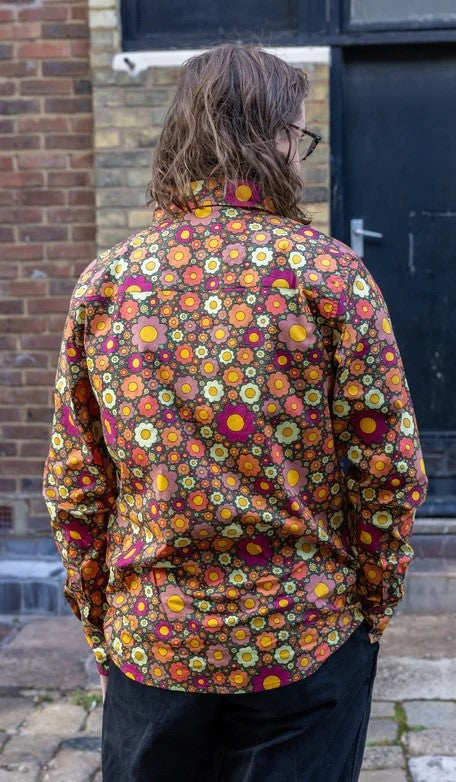 Groovy Retro Ditsy Floral Print Shirt by Run and Fly Long Sleeve