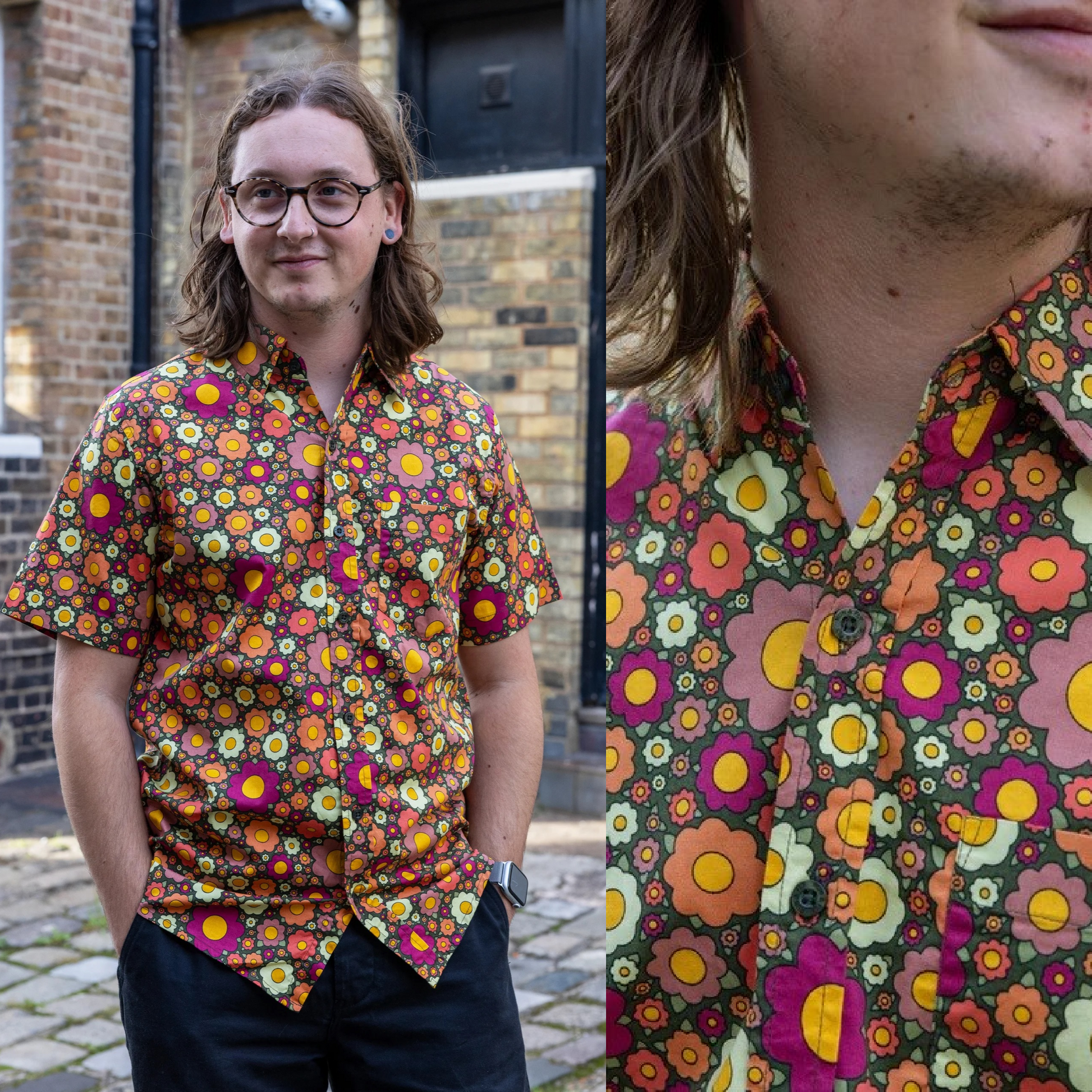 Groovy Retro Ditsy Floral Print Shirt by Run and Fly