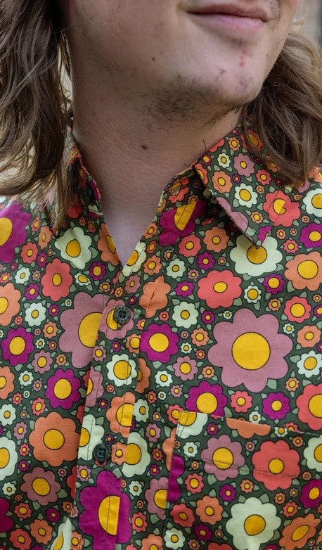 Groovy Retro Ditsy Floral Print Shirt by Run and Fly