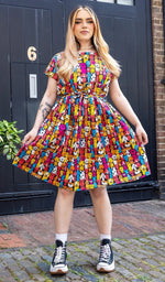 Finding Fox Dog Print Cotton Tea Dress with Pockets by Run and Fly
