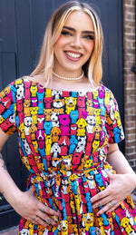 Finding Fox Dog Print Cotton Tea Dress with Pockets by Run and Fly