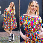 Finding Fox Dog Print Cotton Tea Dress with Pockets by Run and Fly