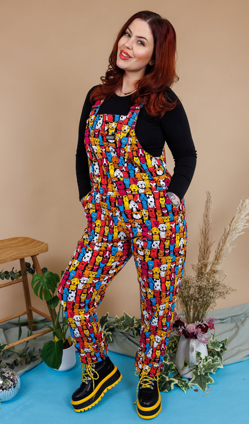 Finding Fox Dog Print Stretch Twill Cotton Dungarees by Run and Fly