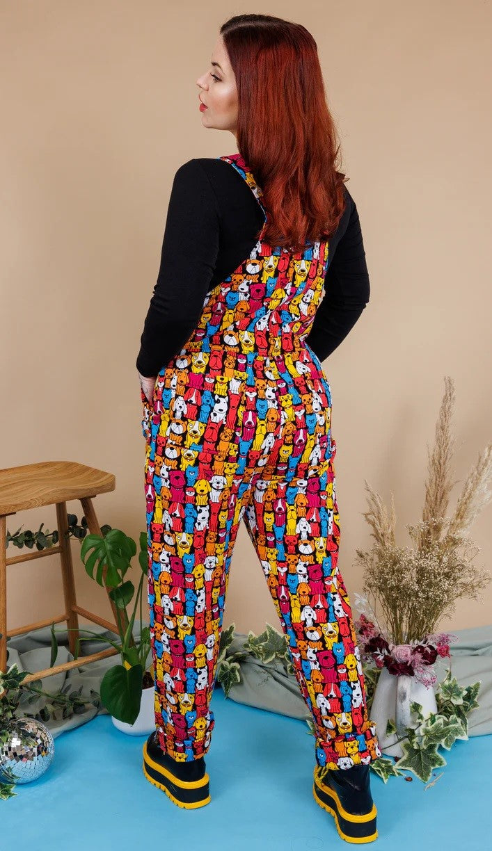 Finding Fox Dog Print Stretch Twill Cotton Dungarees by Run and Fly