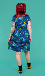 Dogs in Space Print Cotton Tea Dress with Pockets by Run and Fly