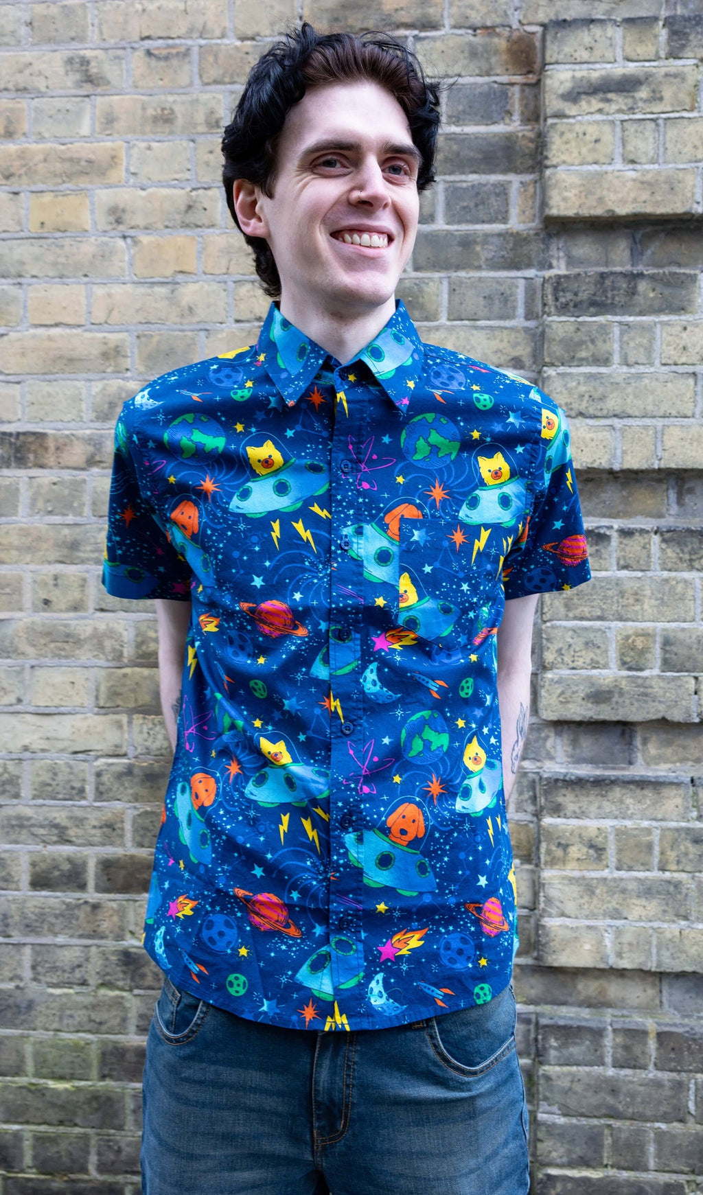 Dogs in Space Print Shirt by Run and Fly