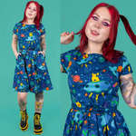 Dogs in Space Print Cotton Tea Dress with Pockets by Run and Fly