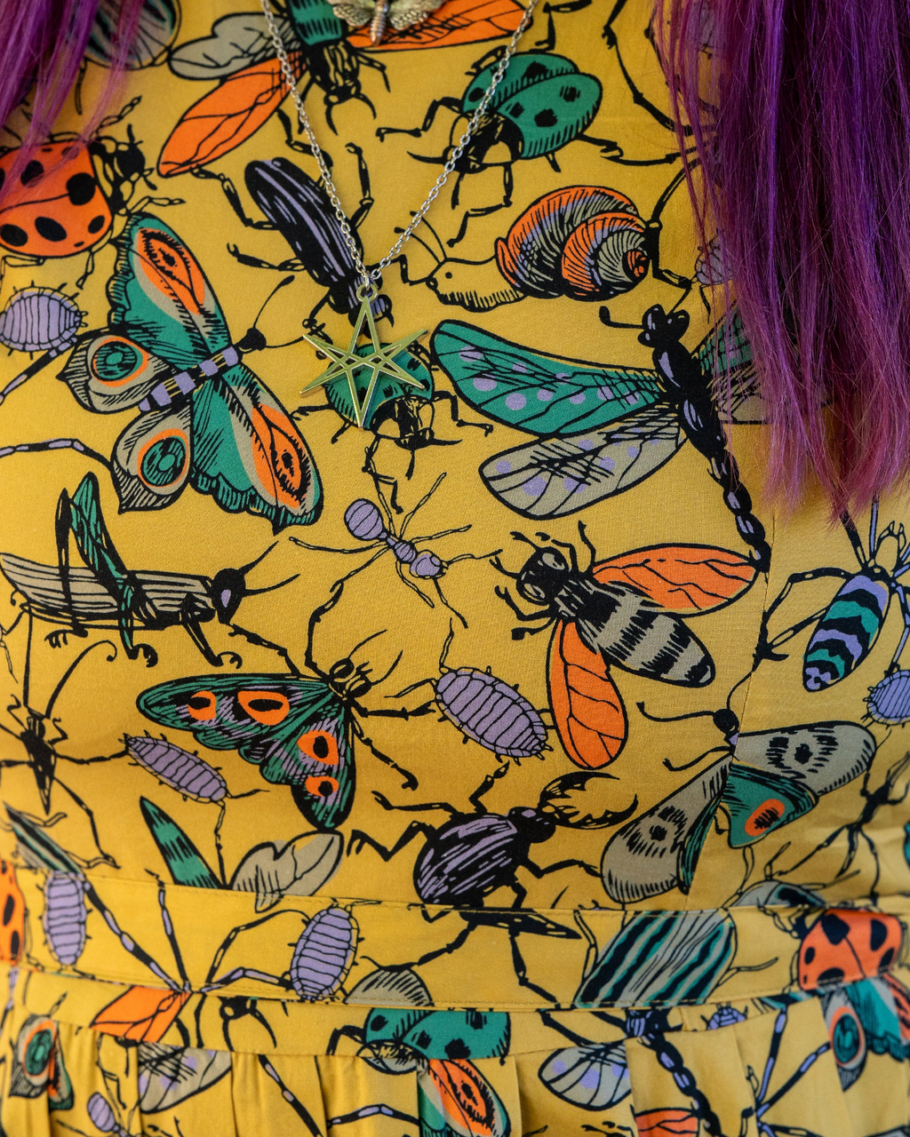 Mustard Beasties Print Cotton Tea Dress with Pockets by Run and Fly