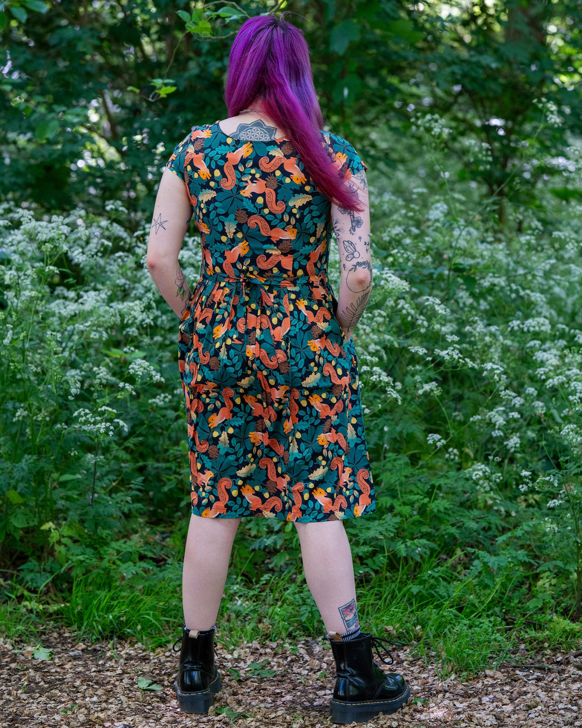 Acorn Adventure Squirrel Print Cotton Tea Dress with Pockets by Run and Fly