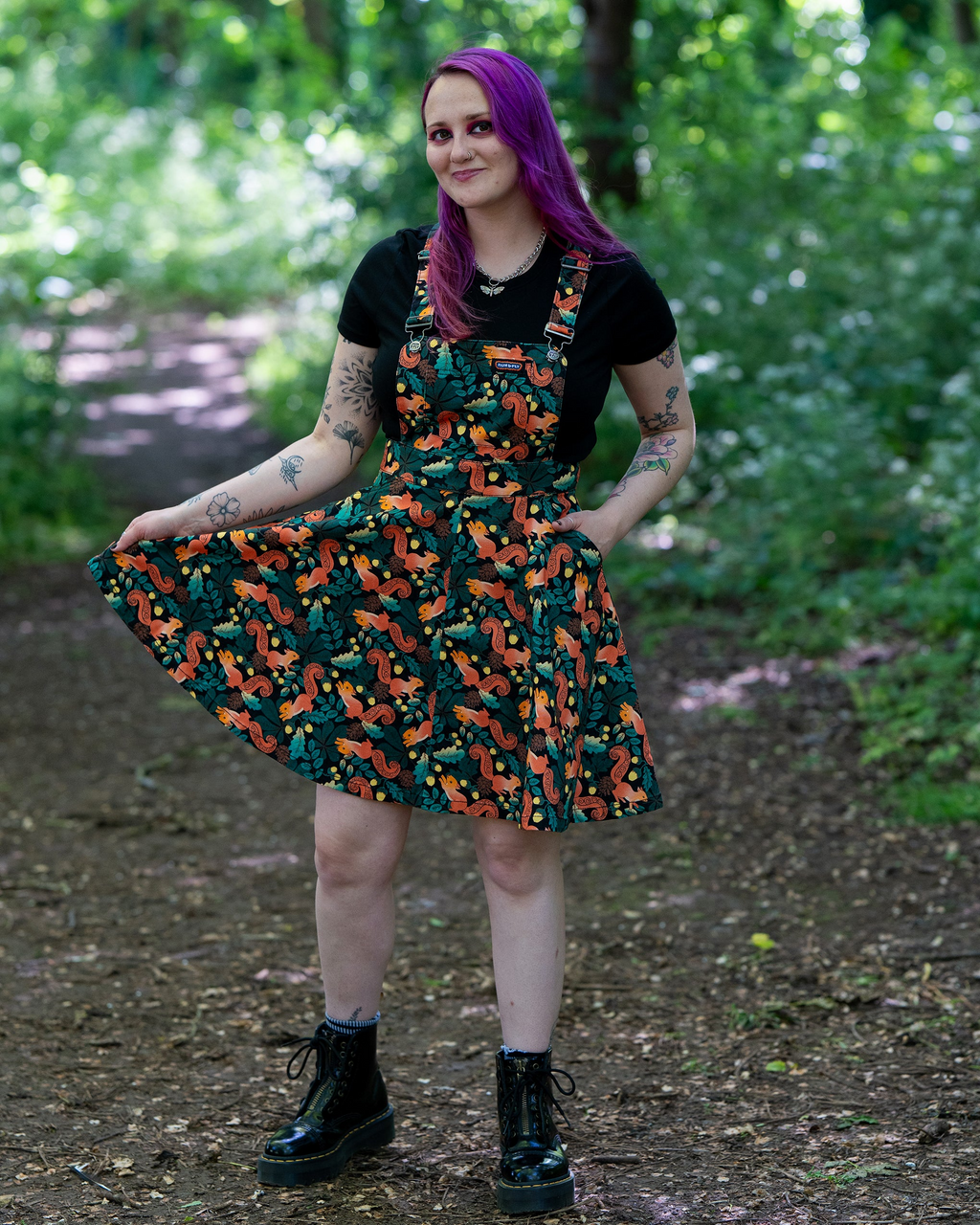 Run and Fly Acorn Adventure Squirrel Print Flared Pinafore Dress